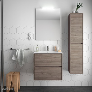 85025 SALGAR Комплект мебели для ванной NOJA 600 ETERNITY OAK + Раковина + Зеркало + Свет Робл Вечность