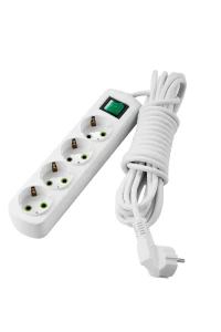 LETITIA Удлинитель с заземлением 4 входа 5 метра с выключателем белый