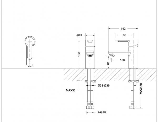 Cмеситель для ванной комнаты на раковину низкий STREAM F13783C-2 bravat - Вид №3