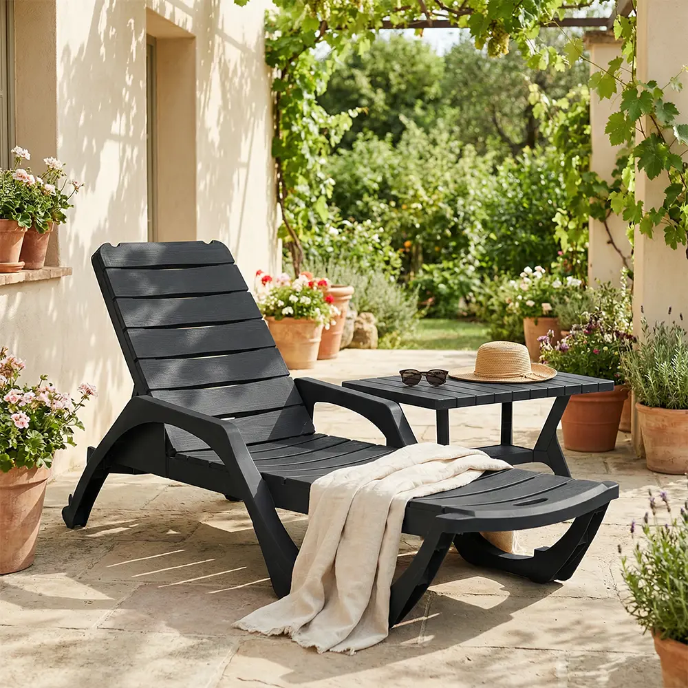 Шезлонг без подушки Easy Comfort Premium 190x69x207 см пластик графитовый Santreyd STLM-2005817 - Вид №7