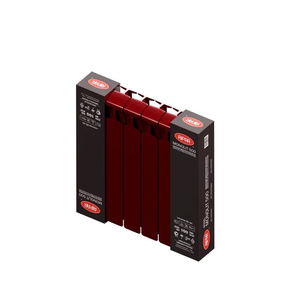 Радиатор секционный Rifar Monolit M50006RAL3011 500/100 6 секций боковое подключение биметалл бордо 82560849 STLM-2170037 - Вид №4