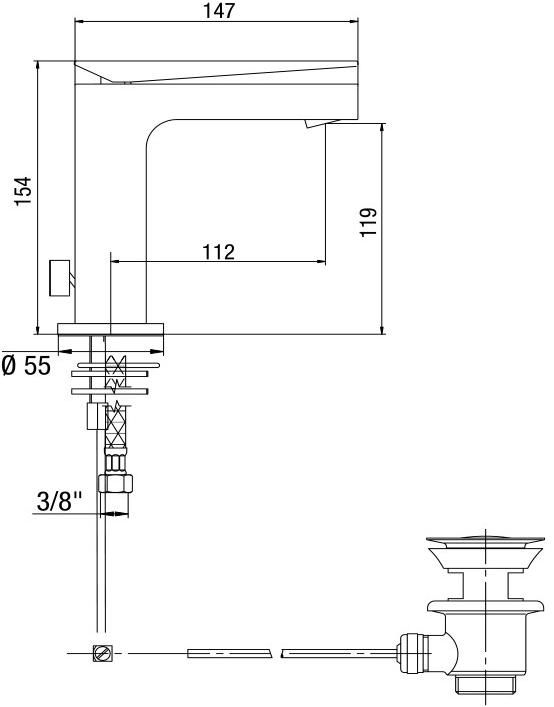 0AM00088JA00 Beam Смеситель для раковины с донным клапаном, хром Jacuzzi - Вид №1