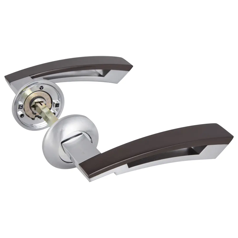 Ручки дверные на розетке Apecs H-0599-A, алюминиевый сплав, цвет сатин/дерево/хром STLM-2143682 - Вид №1