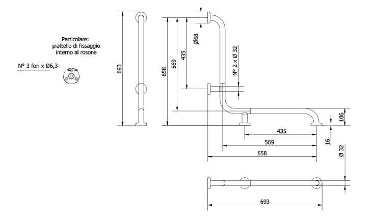 Стальная угловая фиксированная ручка для ванной комнаты Thermomat Soft ARCH-00054717 - Вид №2