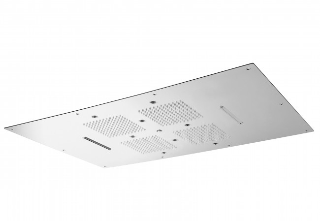 888 / C8 ХРОМОТЕРАПИЯ / ХРОМОТЕРАПИЯ 850x400 мм. Стальная прямоугольная потолочная лейка для душа с дождем, двойным водопадом и функцией хромотерапии с сенсорным управлением для активации хромотерапии. Устанавливается вместе со смесителем с минимальным ра Bongio Wellness 888/C8 CROMOTERAPIA/CHROMOTHERAPY