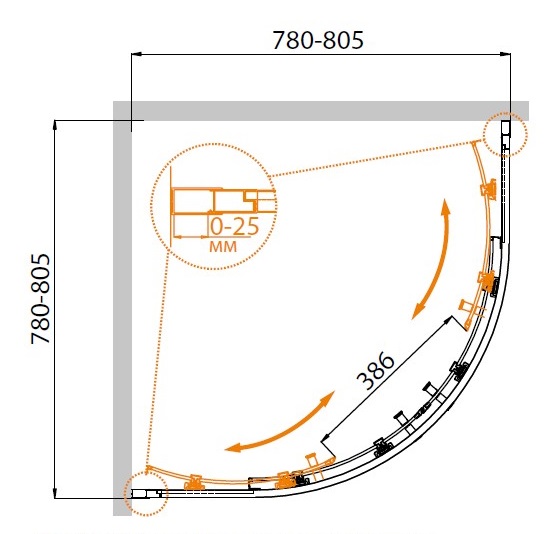 Душевой уголок CEZARES MOLVENO-R-2-80-C-Cr-IV - Вид №5
