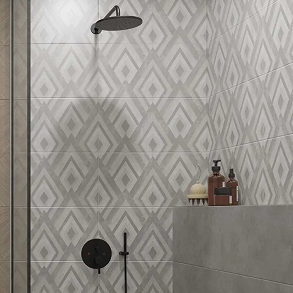 Плитка настенная Azori Cemento Geometria 31.5×63 см серый бетон 89404304 STLM-1581245