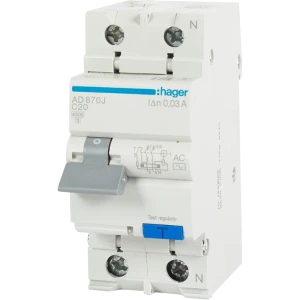Дифференциальный автомат Hager AD870J 1P N C20 A 30 мА 4.5 кА AC