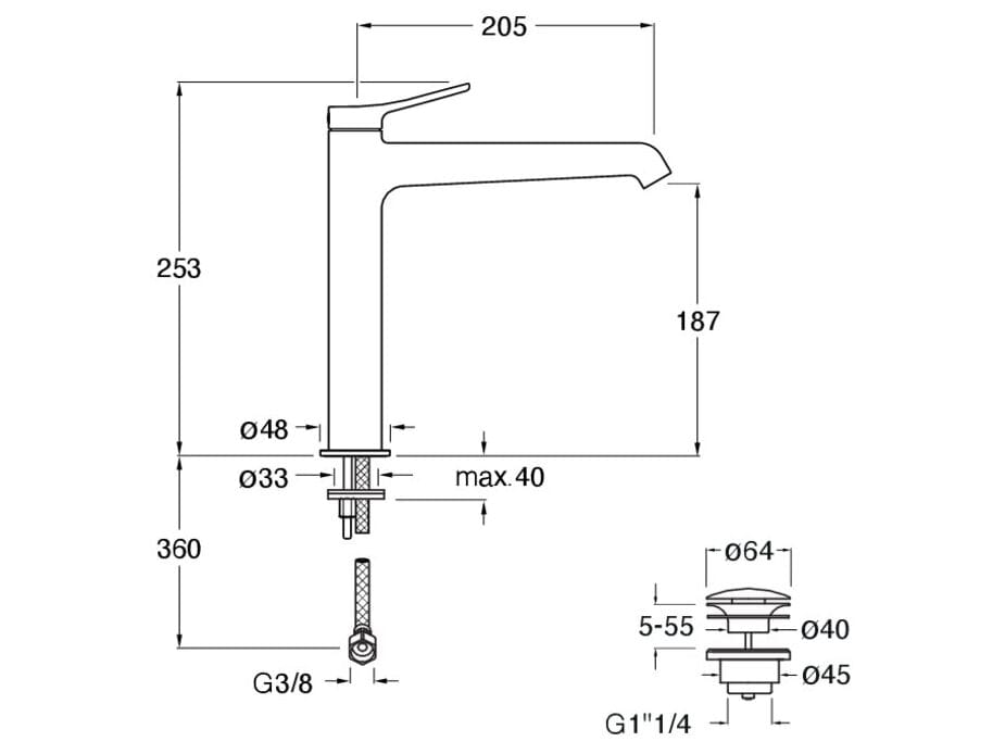 Смеситель для раковины с высокой столешницей CRISTINA Rubinetterie бочка ARCH-00032649 - Вид №2