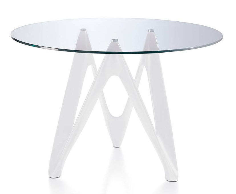 063099 Стол круглый стеклянный с белыми ножками d120 Angel Cerda B063 