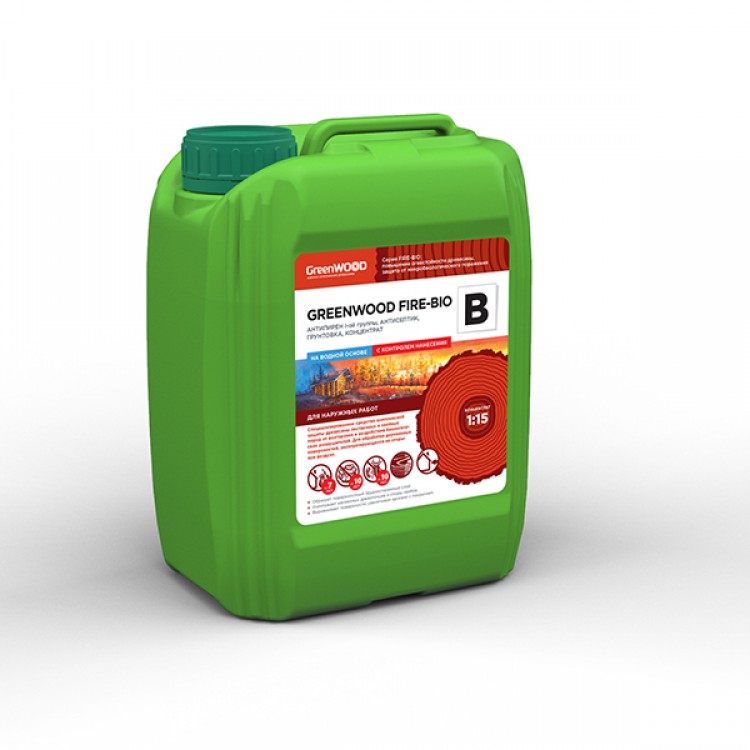 GWF-BK/05 GreenLAB GREENWOOD FIRE-BIO B Концентрат 1:15, 5 л, АНТИПИРЕН I-ой группы, АНТИСЕПТИК, ГРУНТОВКА 