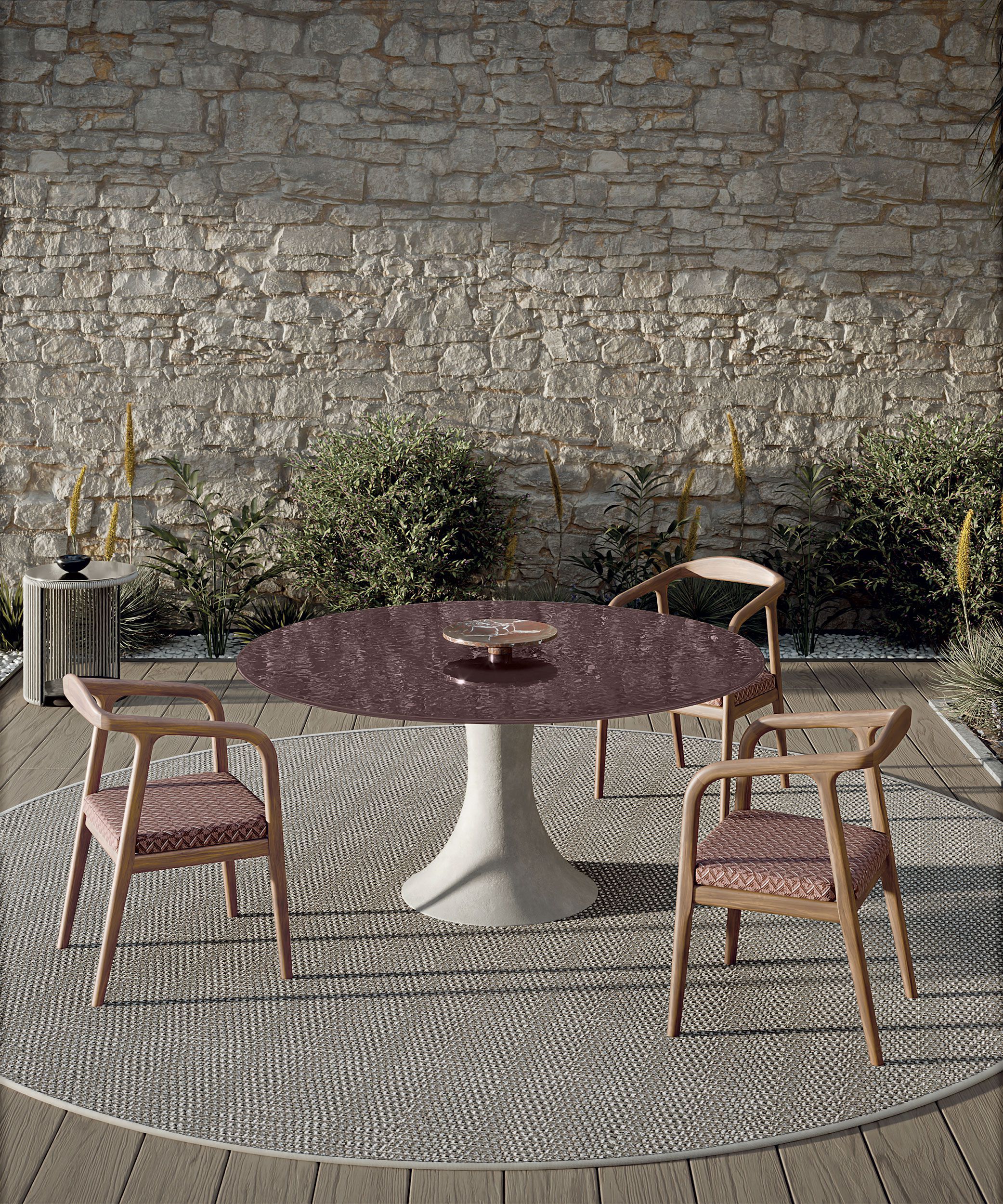 Стеклянный и бетонный круглый садовый стол Longhi курорт ARCH-00107053