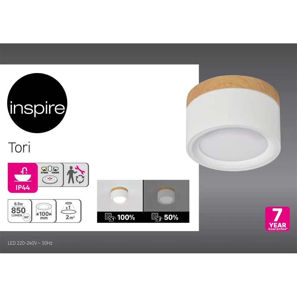 Спот светодиодный накладной влагозащищенный Inspire Tori 3 м² регулируемый белый свет цвет белое дерево 85323797 STLM-2078307  - Вид №4