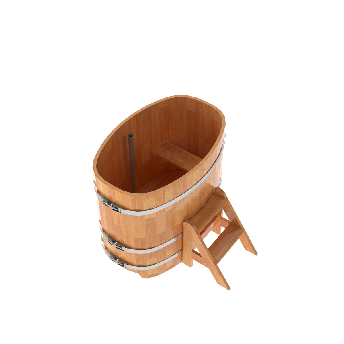 1379 Купель овальная из сращенных ламелей лиственницы 0,76х1,16х1,0 натуральная Alyarus  - Вид №1