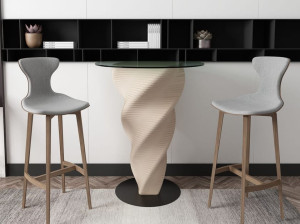 Круглый стол из дерева и стекла