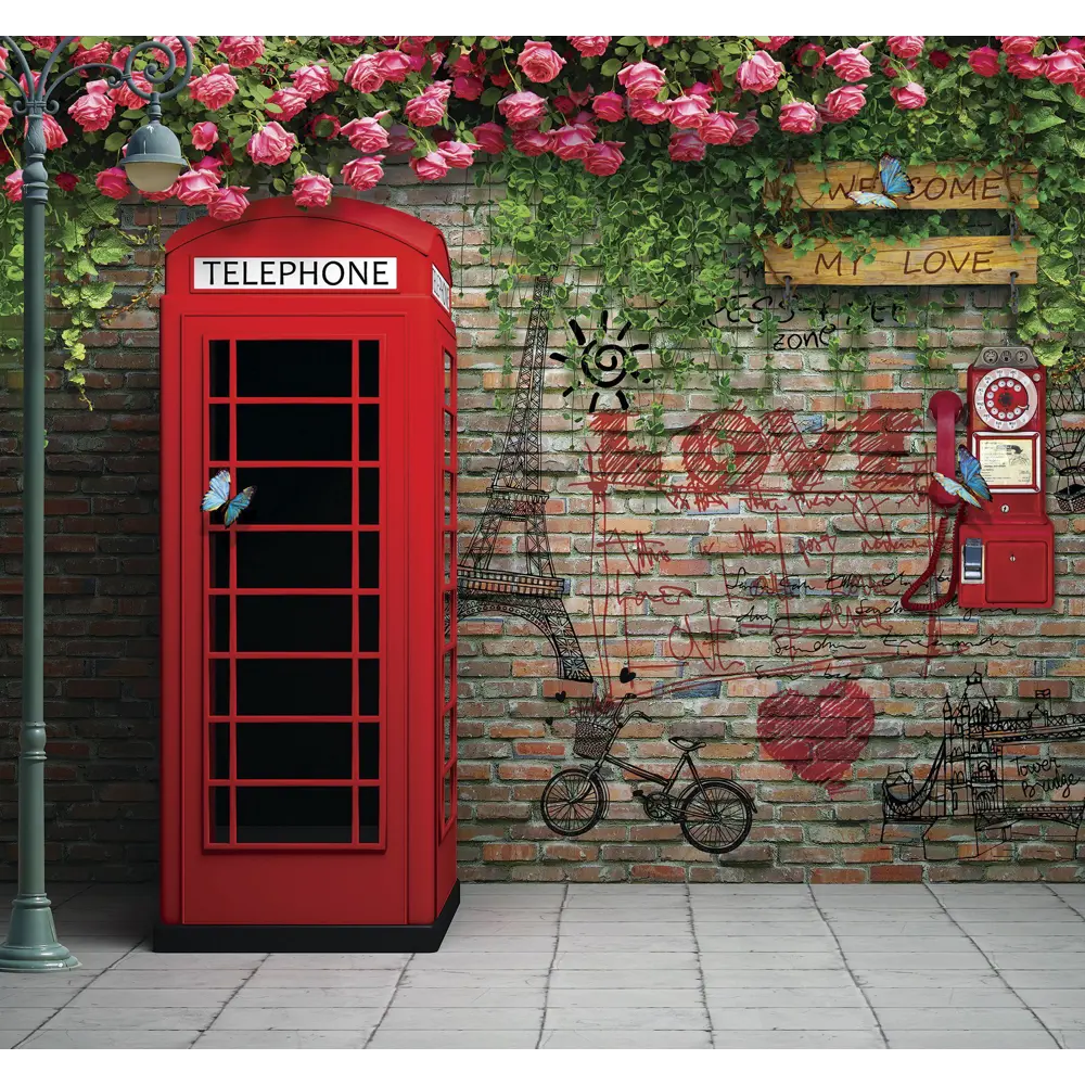 Фотообои «Телефонная будка» 3D флизелиновые 300х270 см L12-976 FBRUSH 3D FLIZART STLM-2013967