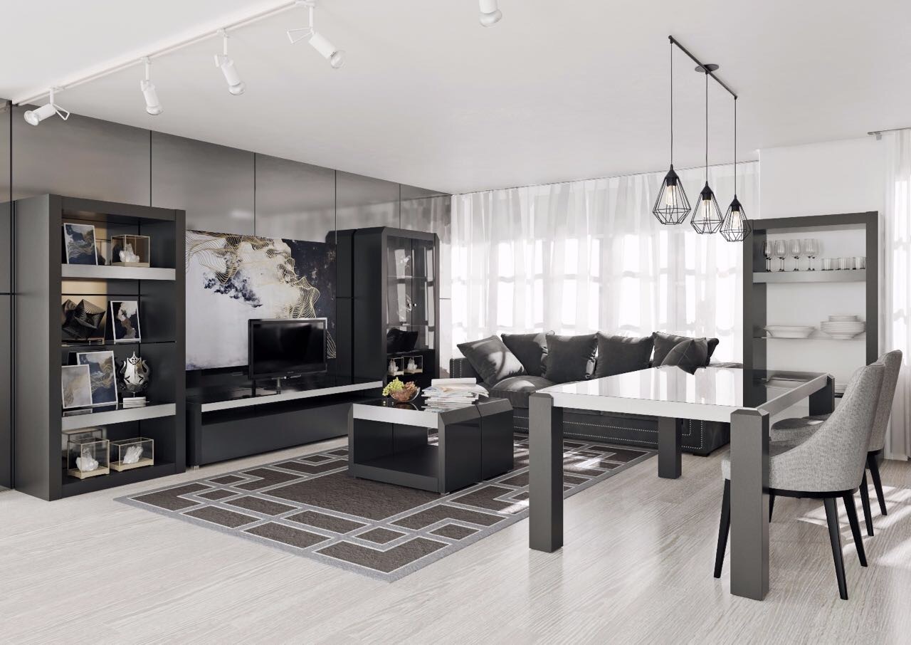 Журнальный столик черный со стеклянным топом и полкой Techno Dark PUSHA PUSHA 062881 Черный  - Вид №1