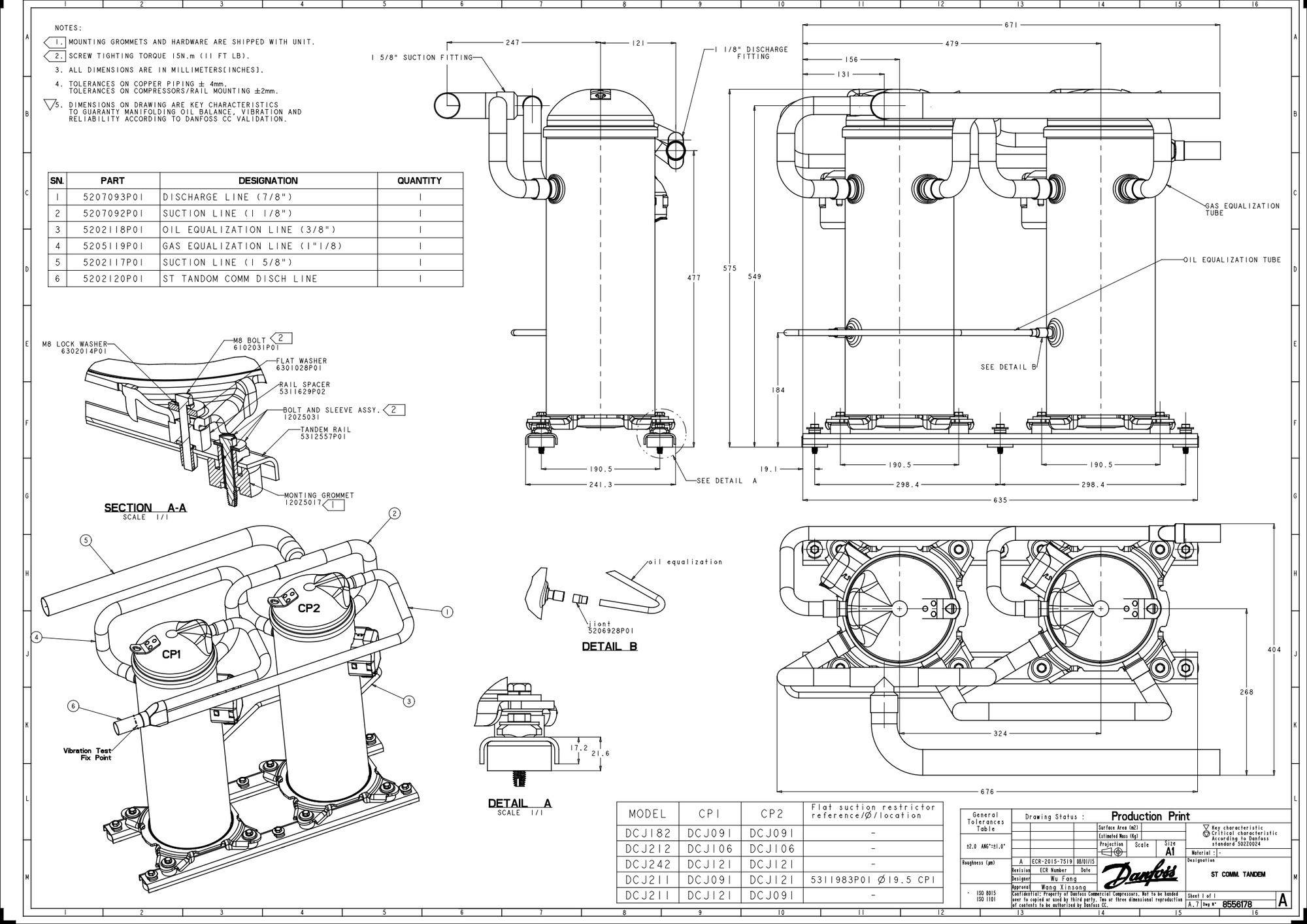 Danfoss DCJ — Герметичные спиральные компрессоры, R401A DCJ121T4LC6 Компрессор спиральный 121L5016  - Вид №5