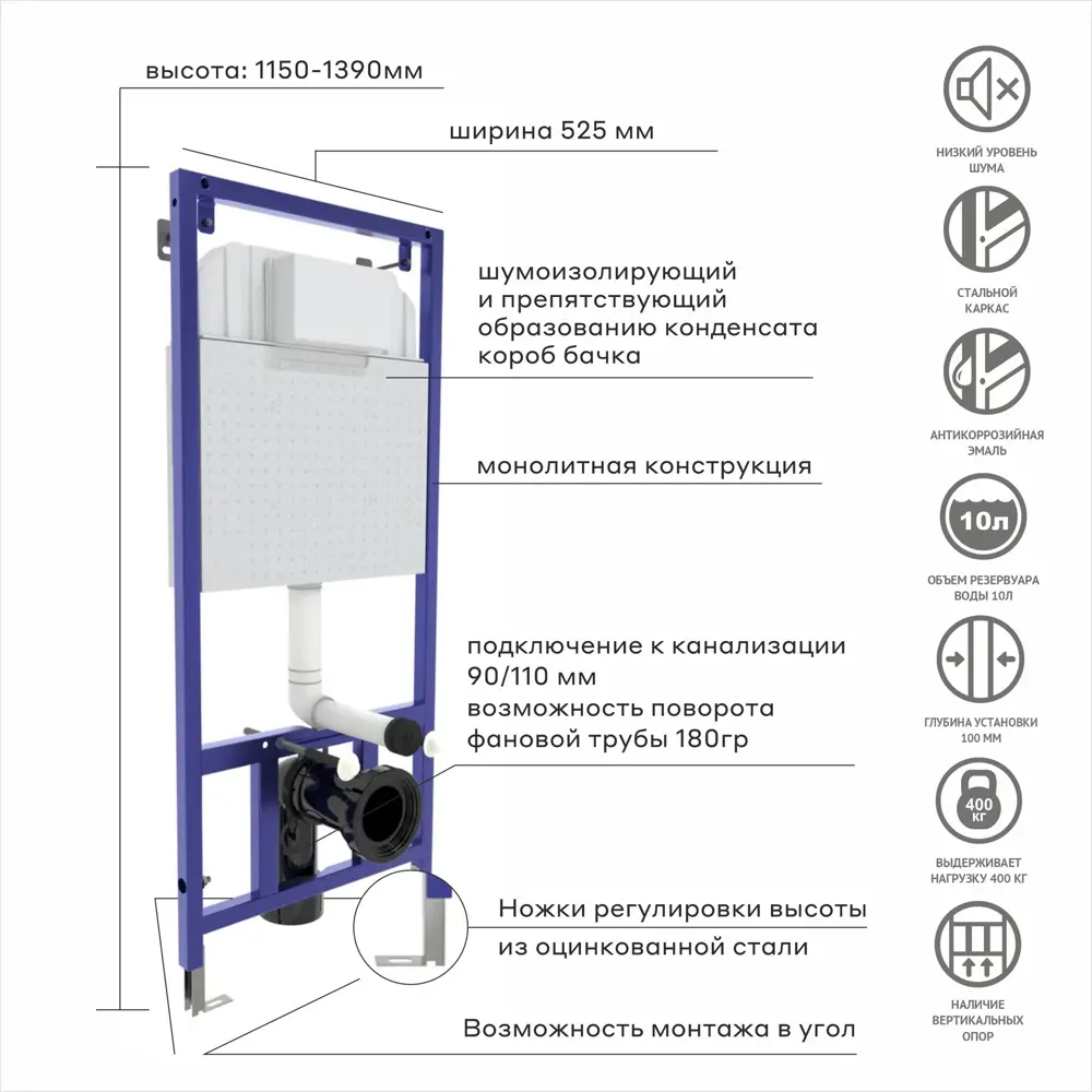 Комплект инсталляция с унитазом Berges Drop с кнопкой цвет белый STLM-2199966 - Вид №1