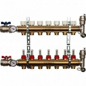 Коллектор из латуни на 7 вых. с расходомерами STOUT