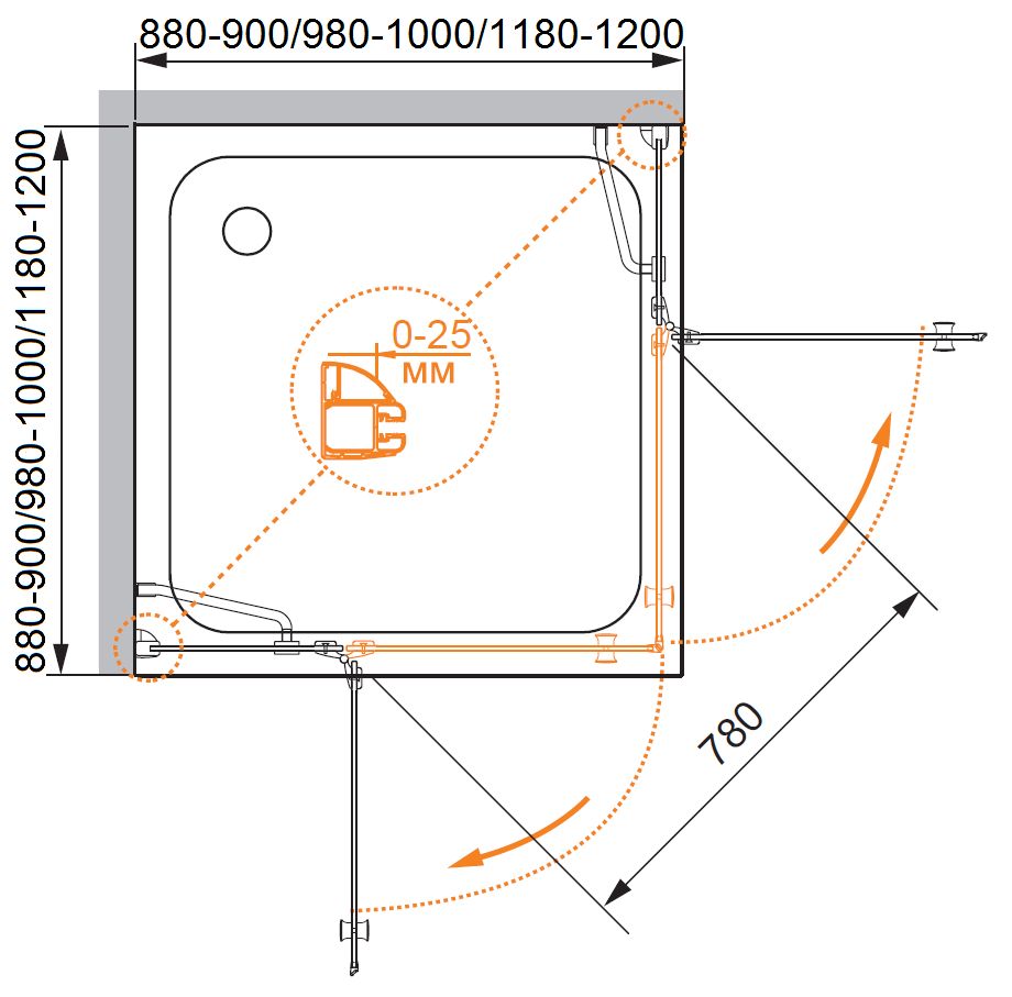 Душевой уголок CEZARES VERONA-W-A-2-100-C-Cr - Вид №3