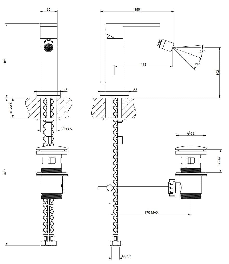 Латунный однорычажный смеситель для биде Gessi прямоугольник ARCH-00111909 - Вид №1