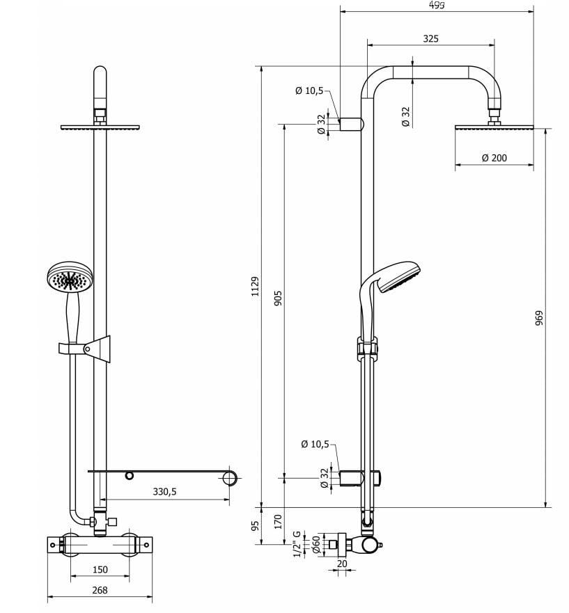 Термостатическая настенная душевая колонна Thermomat Elegance ARCH-00119417 - Вид №2