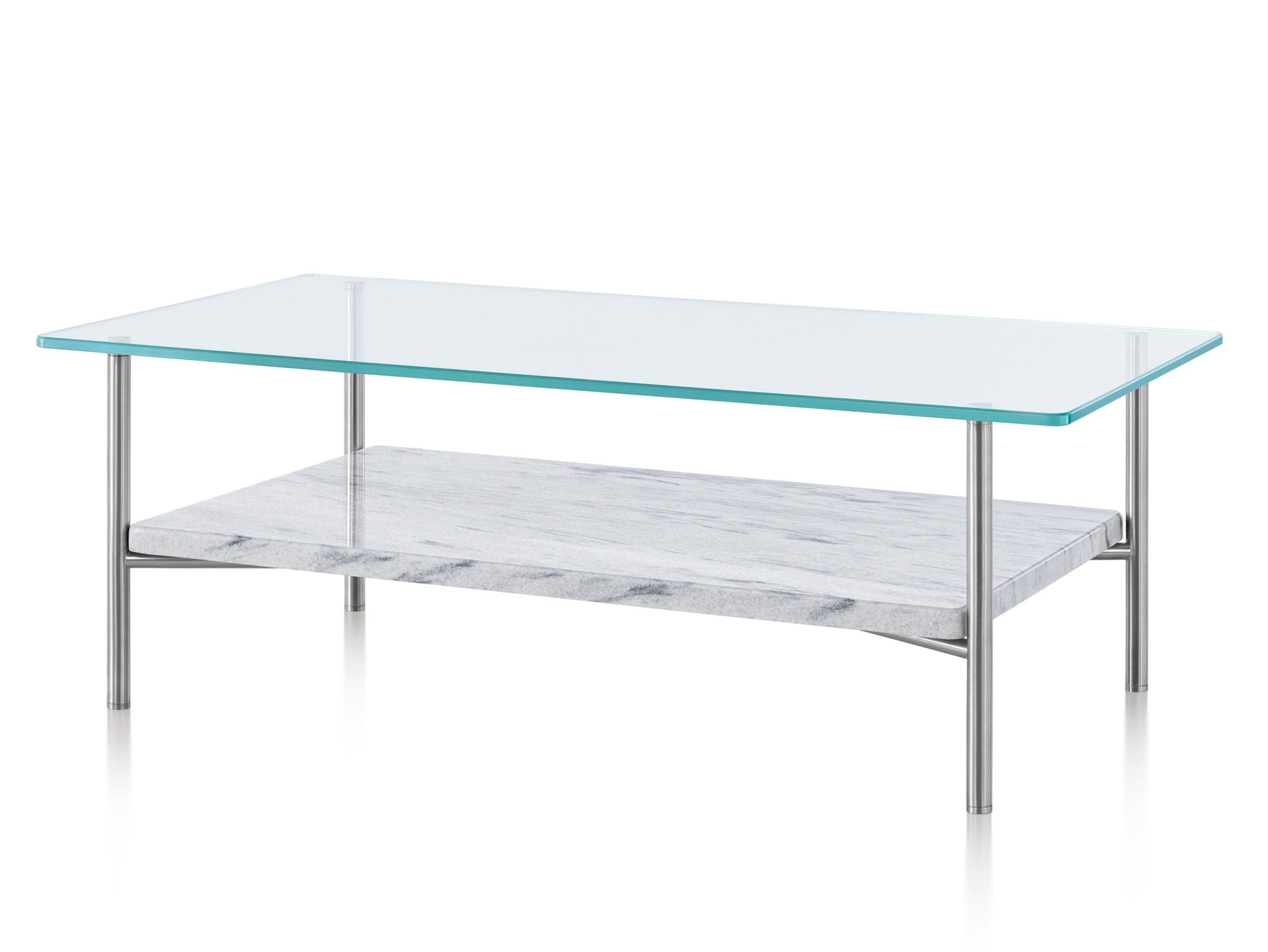 Прямоугольный стеклянный и металлический журнальный столик с полкой Herman Miller Layer ARCH-00004472 - Вид №1