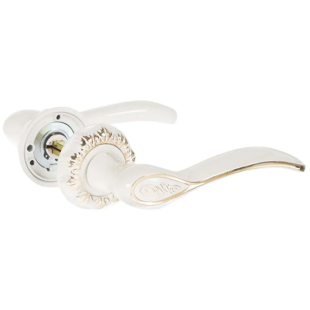 Ручка дверная на розетке Флория, цвет белый/глянцевое золото RENZ STLM-2177017 - Вид №1