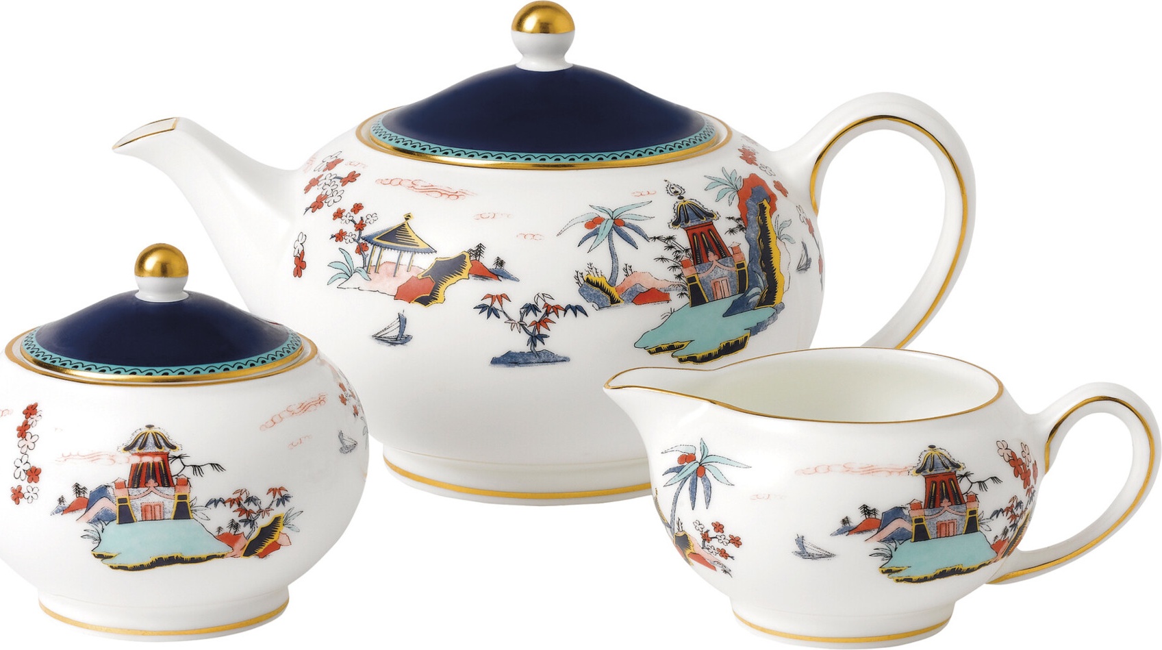 10671656 Wedgwood Набор из чайника, сахарницы и молочника Wedgwood Вандерласт Пагода Фарфор костяной 