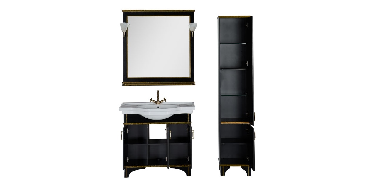 Комплект мебели Aquanet Валенса 100 черный краколет/золото 00180454 - Вид №1