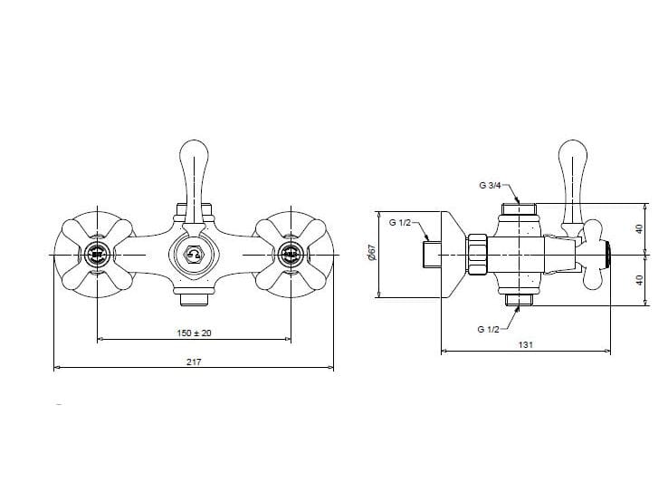 Хромированный латунный настенный смеситель для ванны Bugnatese Old ' 800 ARCH-00097498 - Вид №2