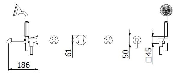 Настенный смеситель для ванны с 5 отверстиями и переключателем IB BELMONDO BT398 ARCH-00105049 - Вид №3