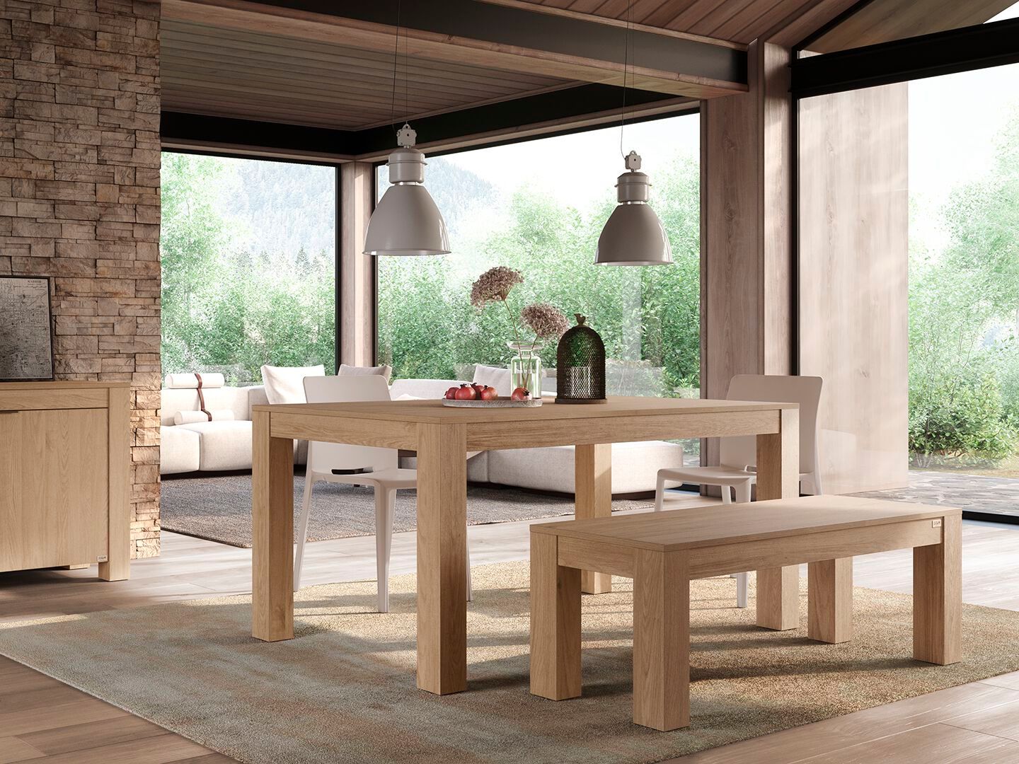 Набор столов из дуба с 2 скамейками Mobili Fiver Rachele ARCH-00061122 - Вид №6