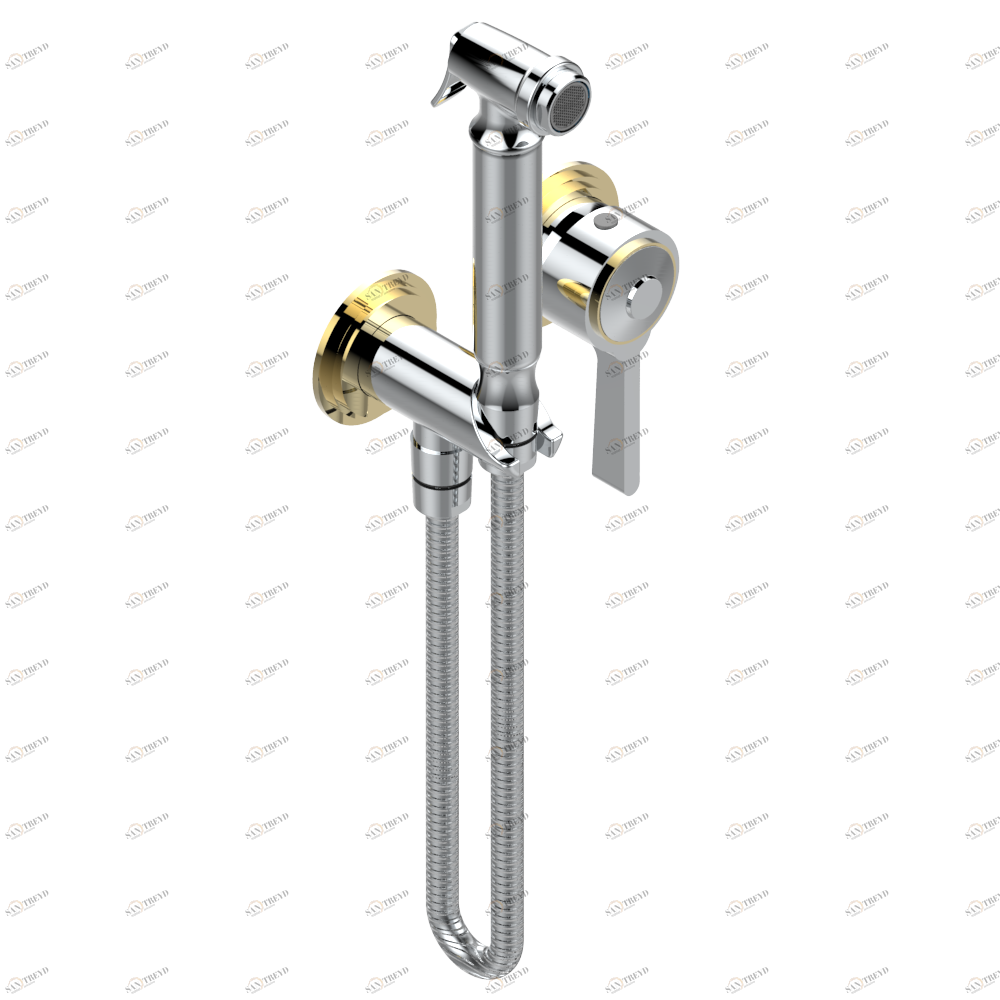 G2I-5840/MBG Комплект для душа, включающий смеситель, армированный шланг 1 м 25 см, ручной душ с курковым распылителем, выход из стены и предохранительный запорный клапан Thg-paris Le 9 Nero Marquina Хром/золото G2I 5840/MBG CAT.A