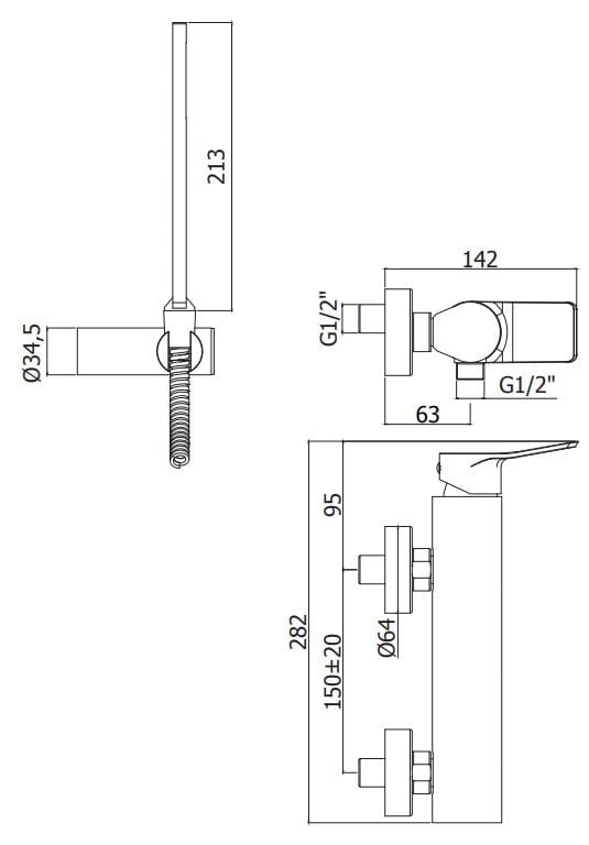 Открытый смеситель для душа с ручным душем RUBINETTERIA PAFFONI Tilt ARCH-00042602 - Вид №2