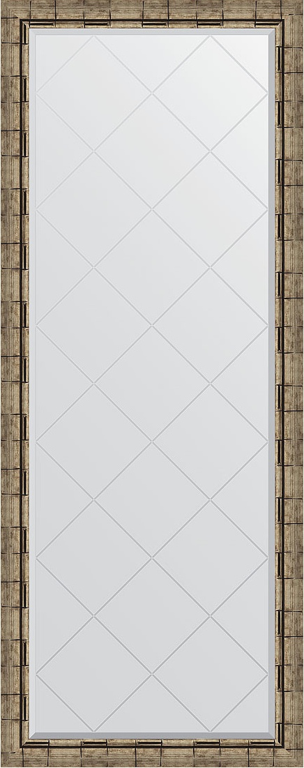 BY 6307 Зеркало напольное с гравировкой в багетной раме - серебряный бамбук 73 mm EVOFORM Exclusive-G floor