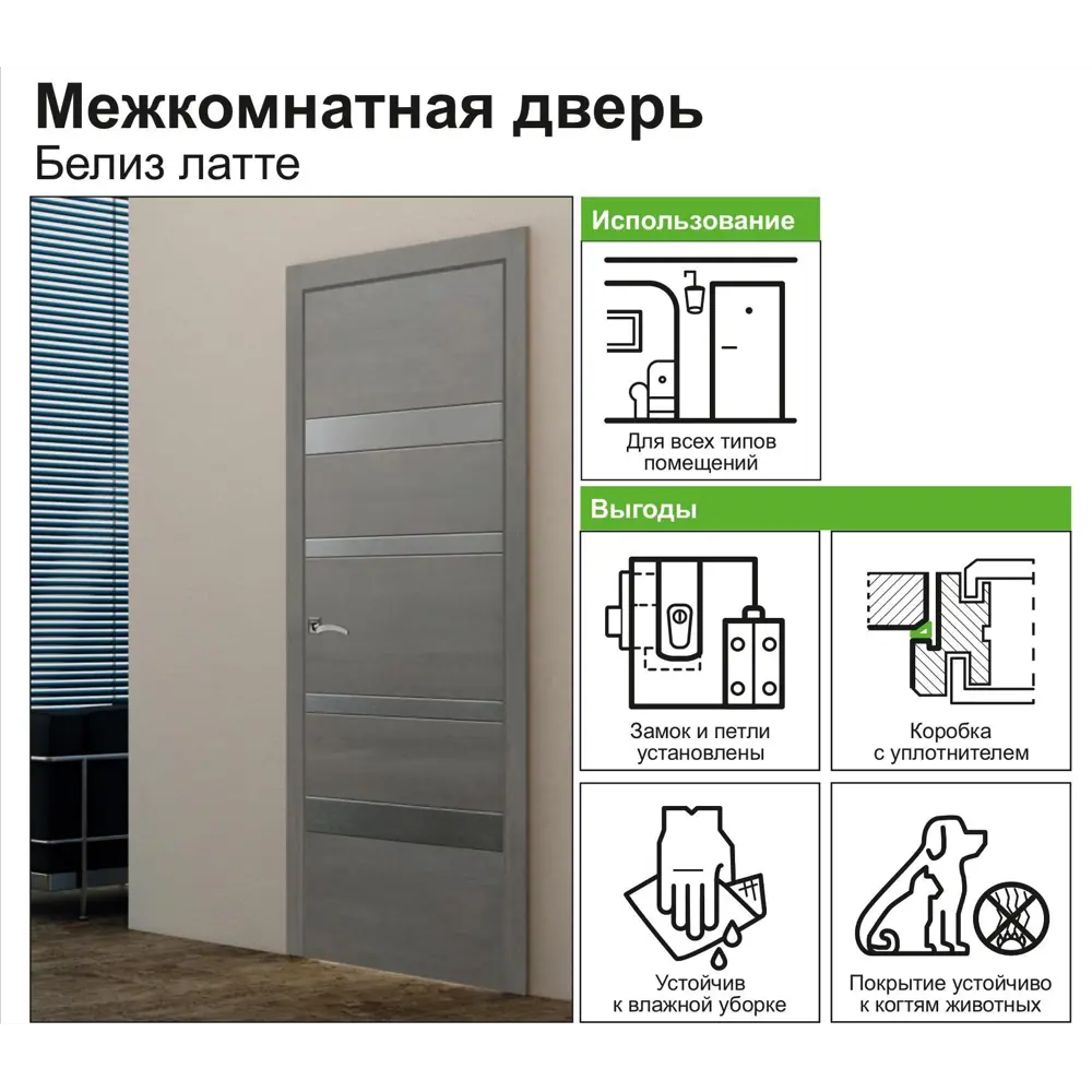 Дверь межкомнатная Белиз глухая  ПВХ цвет латте 80x200 см (с замком) ПРИНЦИП STLM-2031948 - Вид №8