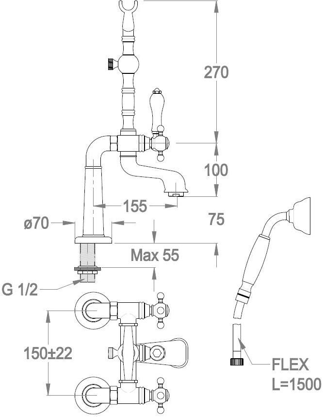 Fir Italia Смеситель для ванны с ручным душем на 2 отверстия Melrose 20 2047802 - Вид №1