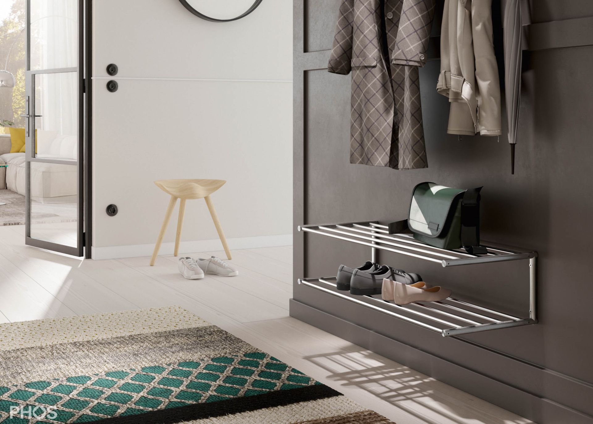 SR900-2W Полка для обуви настенная, 1 поле, 2 уровня, ширина 90 см PHOS  - Вид №1