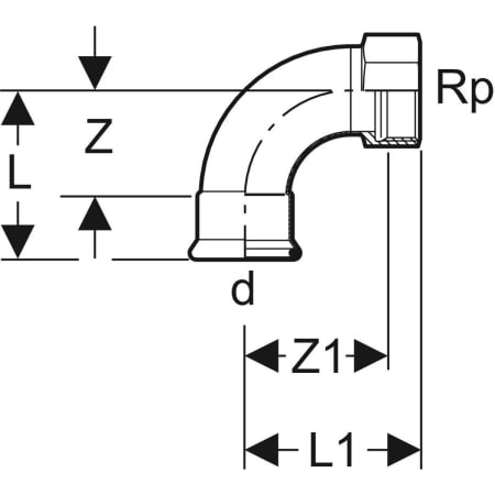 GEBERIT 20552 Переходной отвод Geberit Mapress из углеродистой стали 90°, с внутренней резьбой  - Вид №2