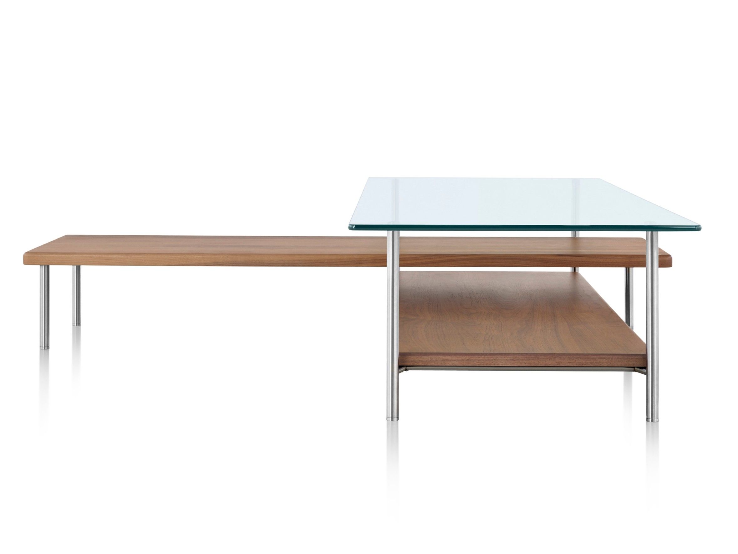 Металлический и стеклянный L-образный журнальный столик с полкой Herman Miller Layer ARCH-00120583 - Вид №1