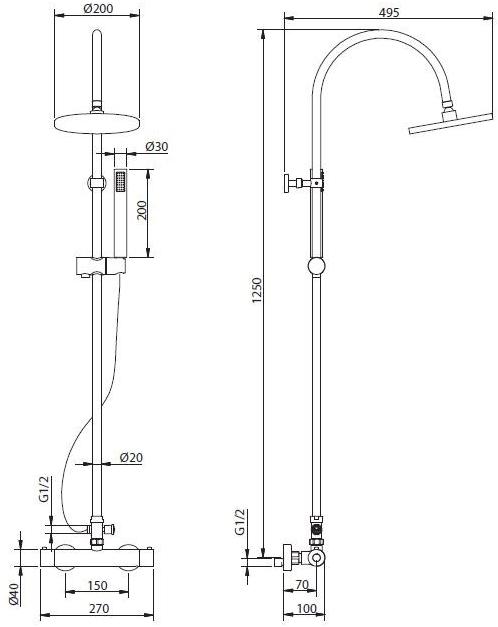 Gruppo Geromin Настенная душевая стойка с ручным душем с верхним душем Flow 4cda6n0 - Вид №1