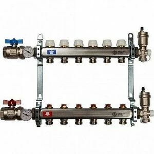 Распределительный коллектор из нерж. стали STOUT в сборе 3/4" х 1/4" х 6 выходов без расходомеров