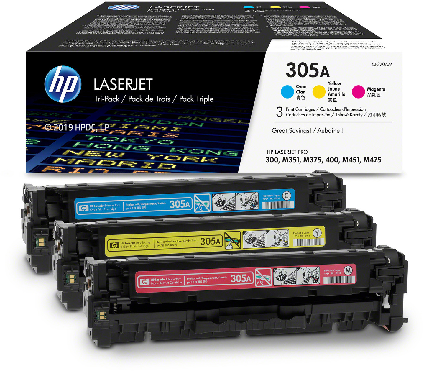 CF370AM 305a cym tri-pack laserjet toner cartridge HP Santreyd  - Вид №2