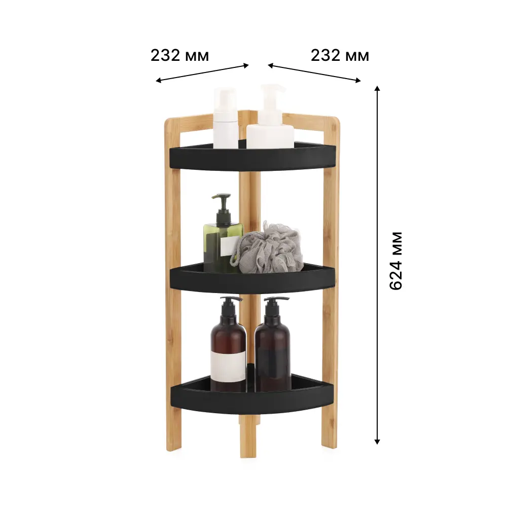 Полка для душа Lemer Nice угловая 3 яруса цвет черный/дерево STLM-2082928 - Вид №1
