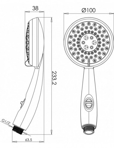 908400 000 00  Душевая лейка Go Stop, 2 режима струи, экономия воды, хром Valentin Хром  - Вид №3