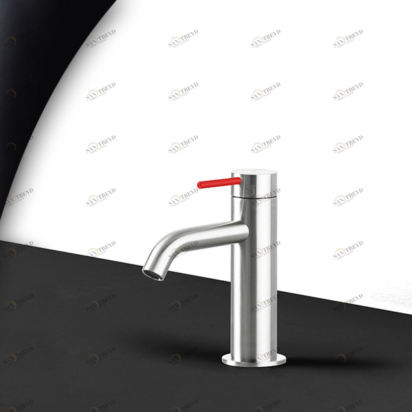 Смеситель для раковины сталь глянцевая с красной ручкой Toki Radomonte TKI1LCIL15