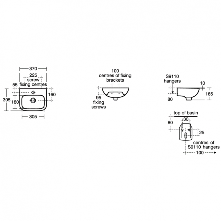 S212201I37 Комплект раковины для инвалидов маленький 37 см. с крепежом Ideal Standard CONTOUR - Вид №3