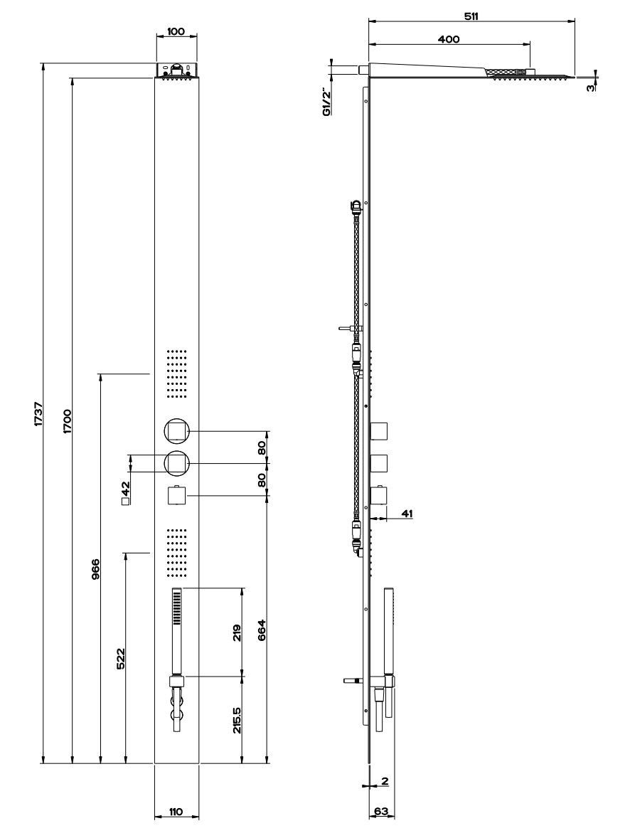 Стальная настенная душевая колонна с ручным душем Gessi трехмиллиметровые ARCH-00047639 - Вид №5